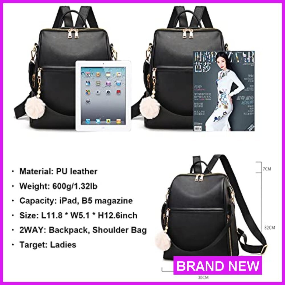 PU Leather Waterproof Backpack Purse Casual Travel Cute Shoulder Bag Women - Picture 3 of 6